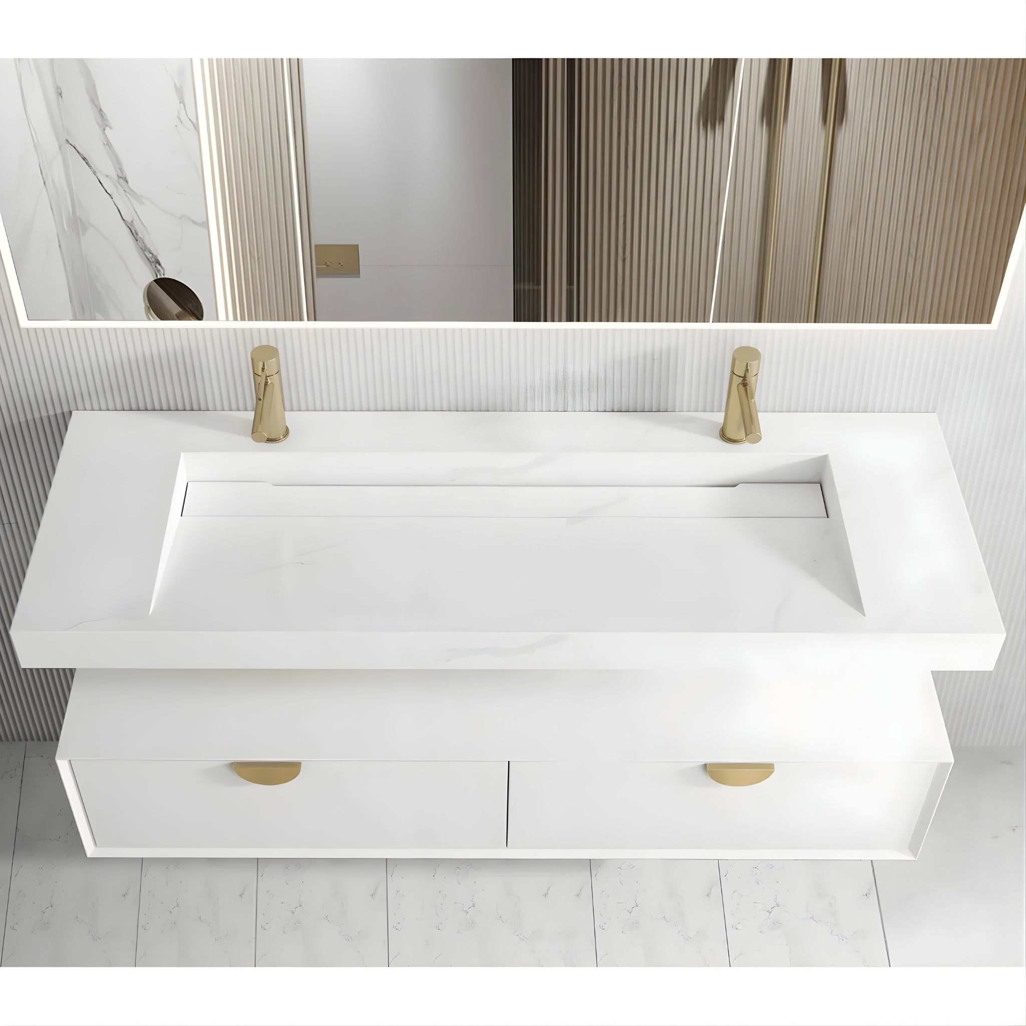 OTTI MOONLIGHT WHITE 1500MM DOUBLE BOWL WALL HUNG CABINET AND BASIN