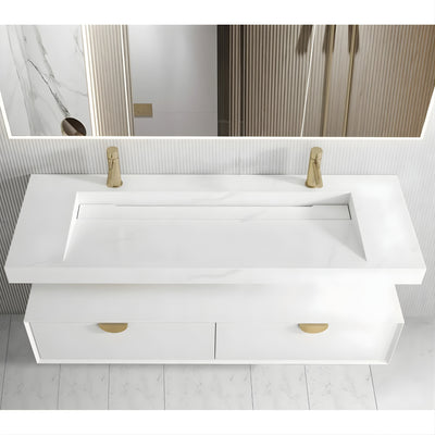 OTTI MOONLIGHT WHITE 1500MM DOUBLE BOWL WALL HUNG CABINET AND BASIN