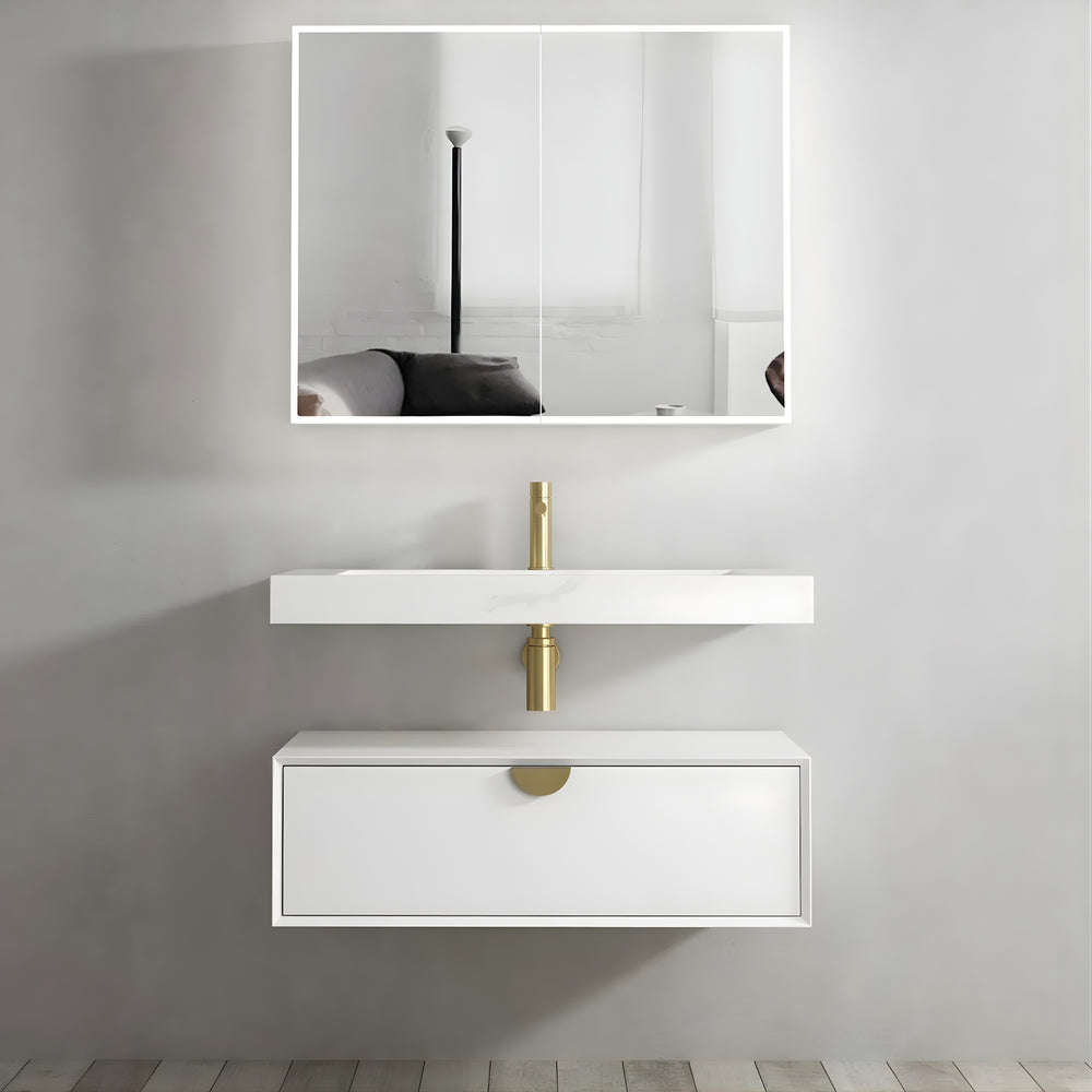 OTTI MOONLIGHT WHITE 900MM SINGLE BOWL WALL HUNG CABINET AND BASIN