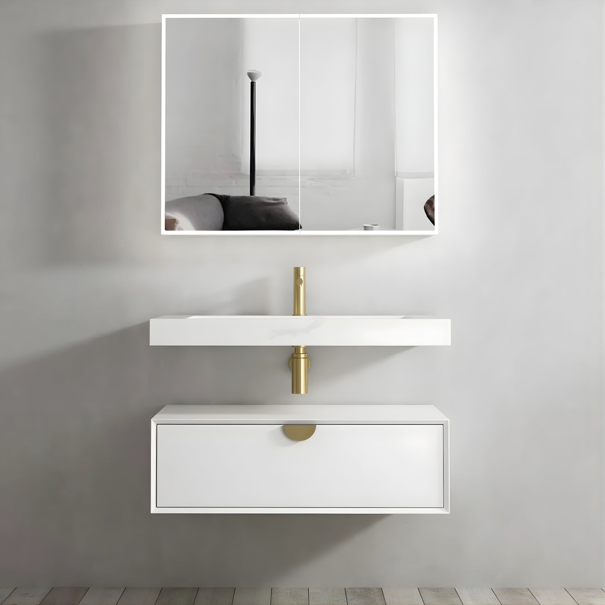 OTTI MOONLIGHT WHITE 900MM SINGLE BOWL WALL HUNG CABINET AND BASIN