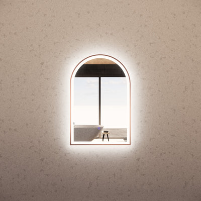 RIVA AR2 FRAMED ARCH LED MIRROR 3 COLOUR LIGHTS BRUSHED COPPER 600X900MM