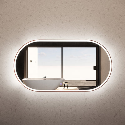 RIVA O1 FRAMED OVAL LED MIRROR 3 COLOUR LIGHTS BRUSHED COPPER 1200X700MM