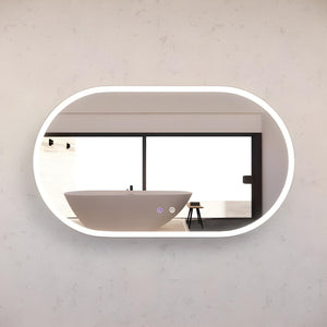 RIVA O1 FRAMED OVAL LED MIRROR 3 COLOUR LIGHTS BRUSHED NICKEL 1200X700MM
