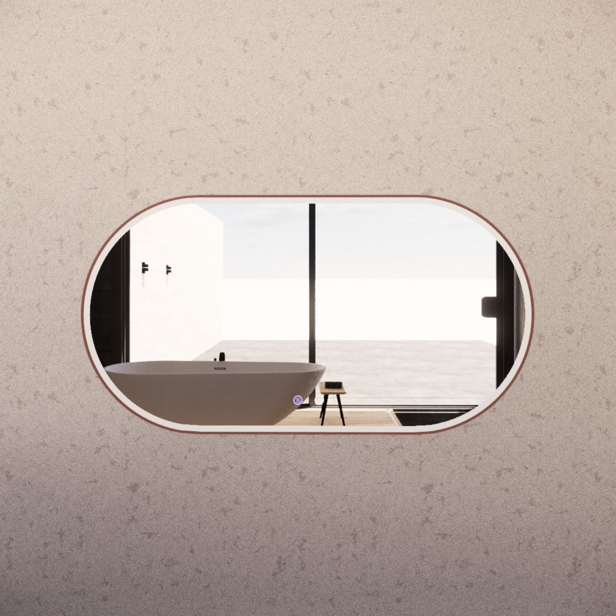 RIVA O1 FRAMED OVAL LED MIRROR 3 COLOUR LIGHTS BRUSHED COPPER 1500X800MM