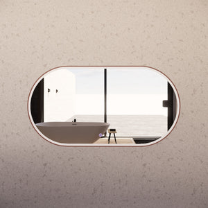 RIVA O1 FRAMED OVAL LED MIRROR 3 COLOUR LIGHTS BRUSHED COPPER 1500X800MM