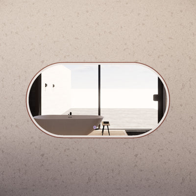 RIVA O1 FRAMED OVAL LED MIRROR 3 COLOUR LIGHTS BRUSHED COPPER 1500X800MM