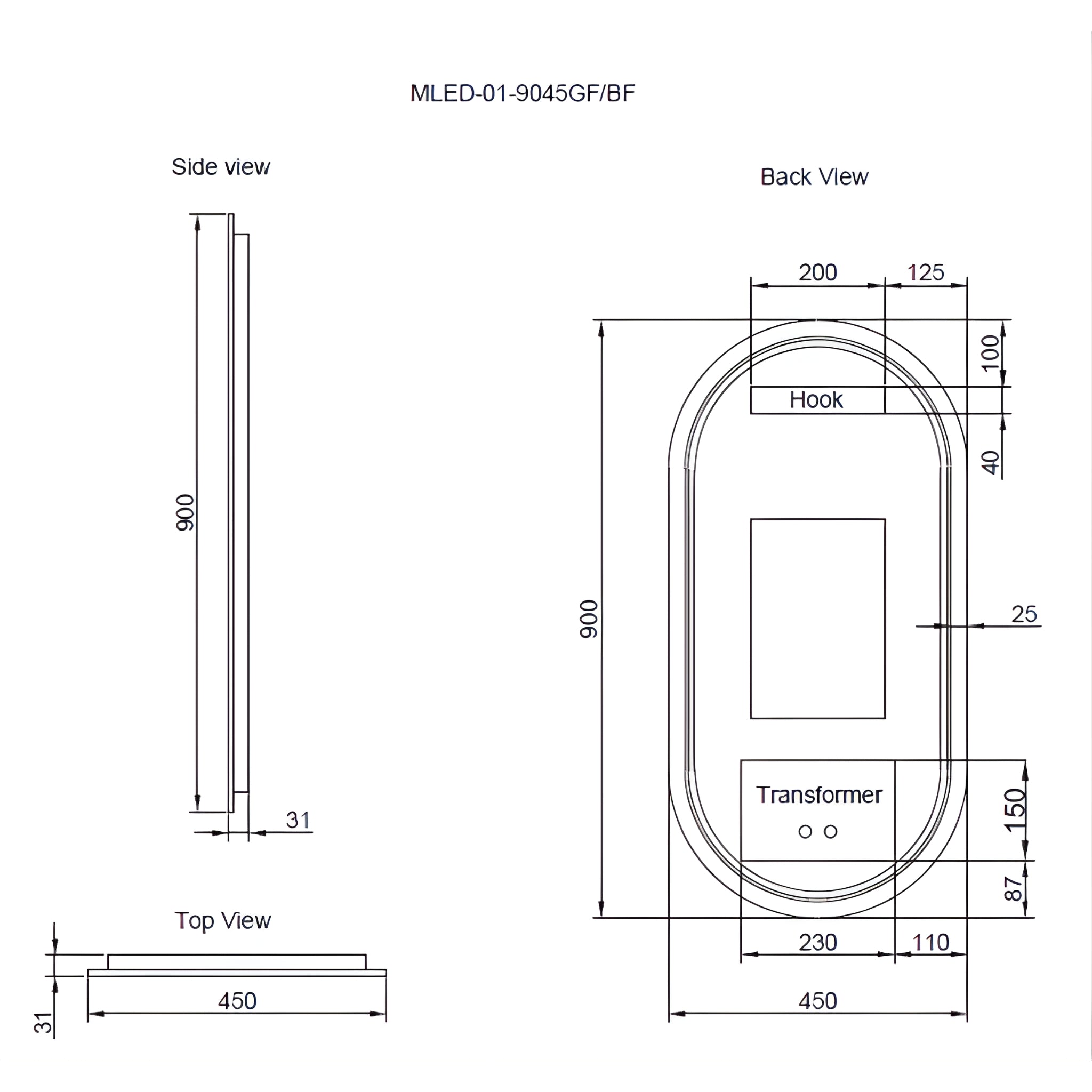 RIVA O1 FRAMED OVAL LED MIRROR 3 COLOUR LIGHTS BRUSHED COPPER 450X900MM