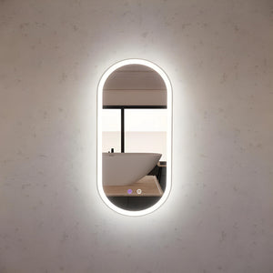 RIVA O1 FRAMED OVAL LED MIRROR 3 COLOUR LIGHTS BRUSHED NICKEL 450X900MM