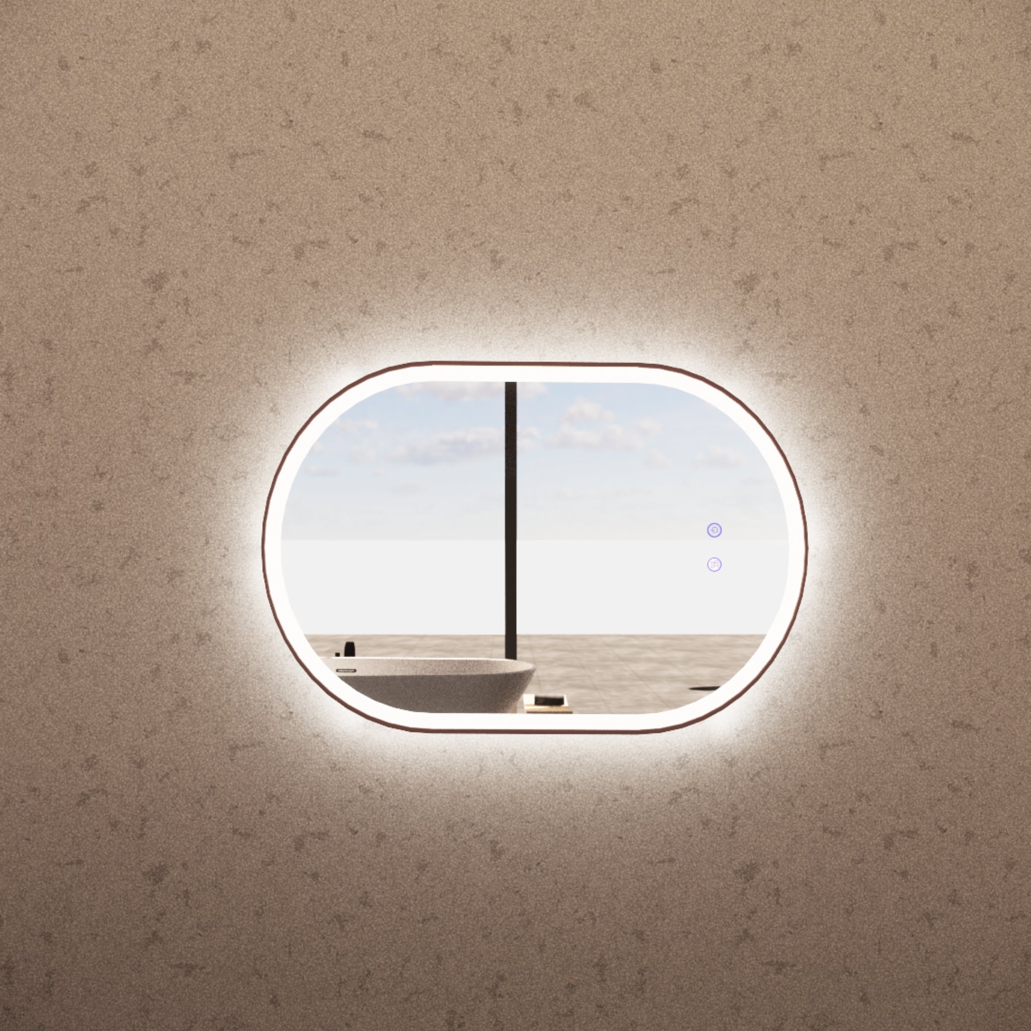 RIVA O1 FRAMED OVAL LED MIRROR 3 COLOUR LIGHTS BRUSHED COPPER 600X900MM