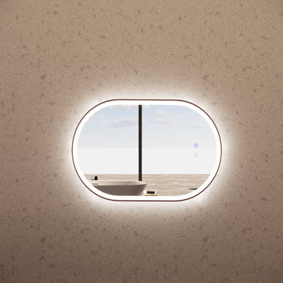 RIVA O1 FRAMED OVAL LED MIRROR 3 COLOUR LIGHTS BRUSHED COPPER 600X900MM