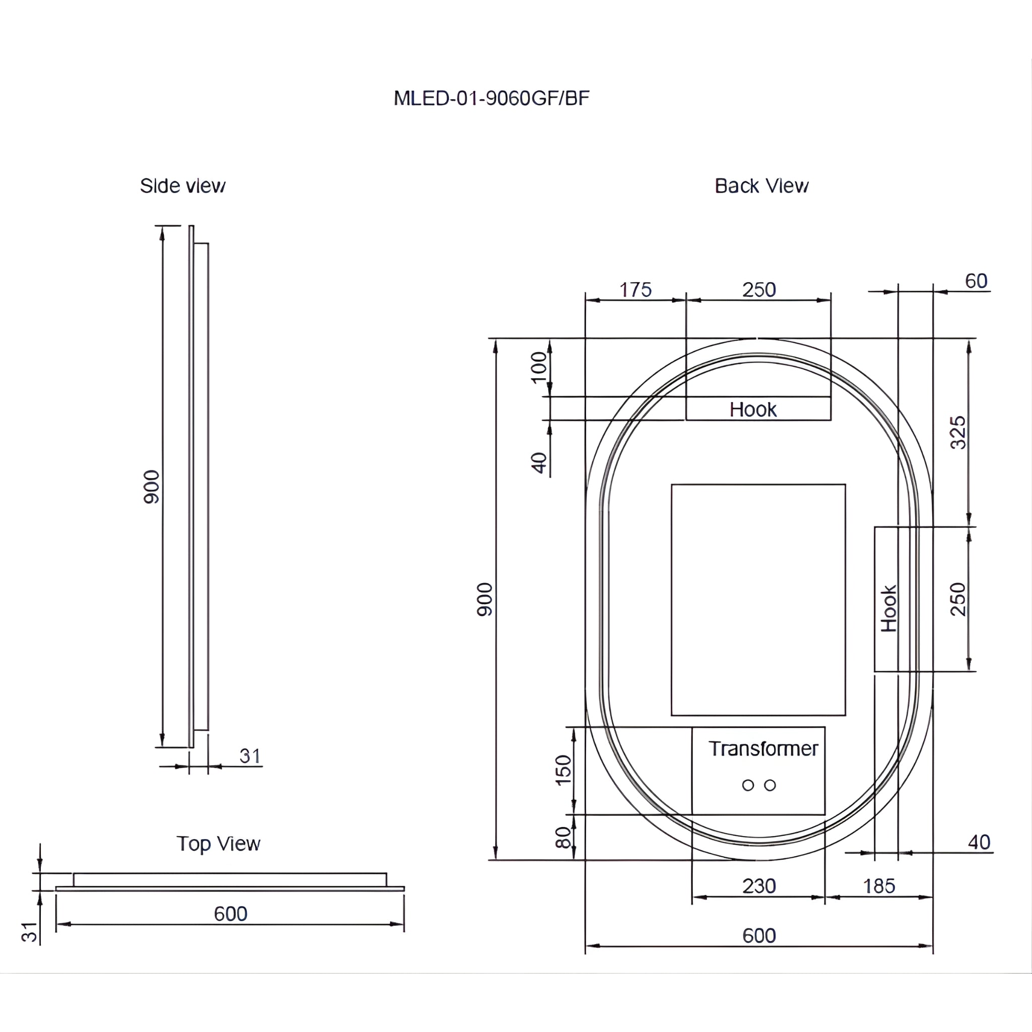 RIVA O1 FRAMED OVAL LED MIRROR 3 COLOUR LIGHTS BRUSHED COPPER 600X900MM
