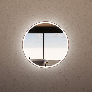 RIVA R3 FRAMED ROUND LED MIRROR 3 COLOUR LIGHTS WITH DIMMER BRUSHED COPPER 600X600MM