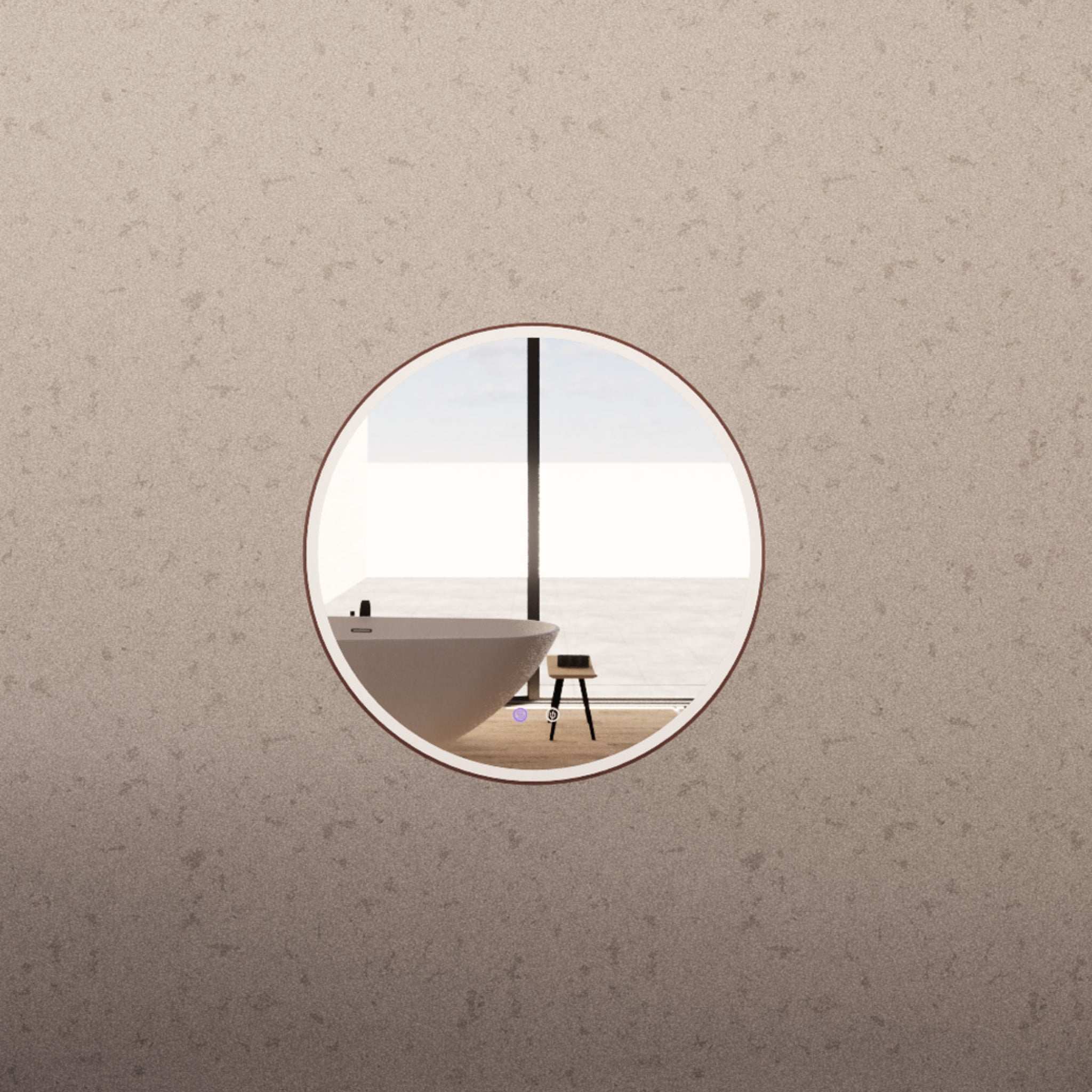 RIVA R3 FRAMED ROUND LED MIRROR 3 COLOUR LIGHTS WITH DIMMER BRUSHED COPPER 600X600MM