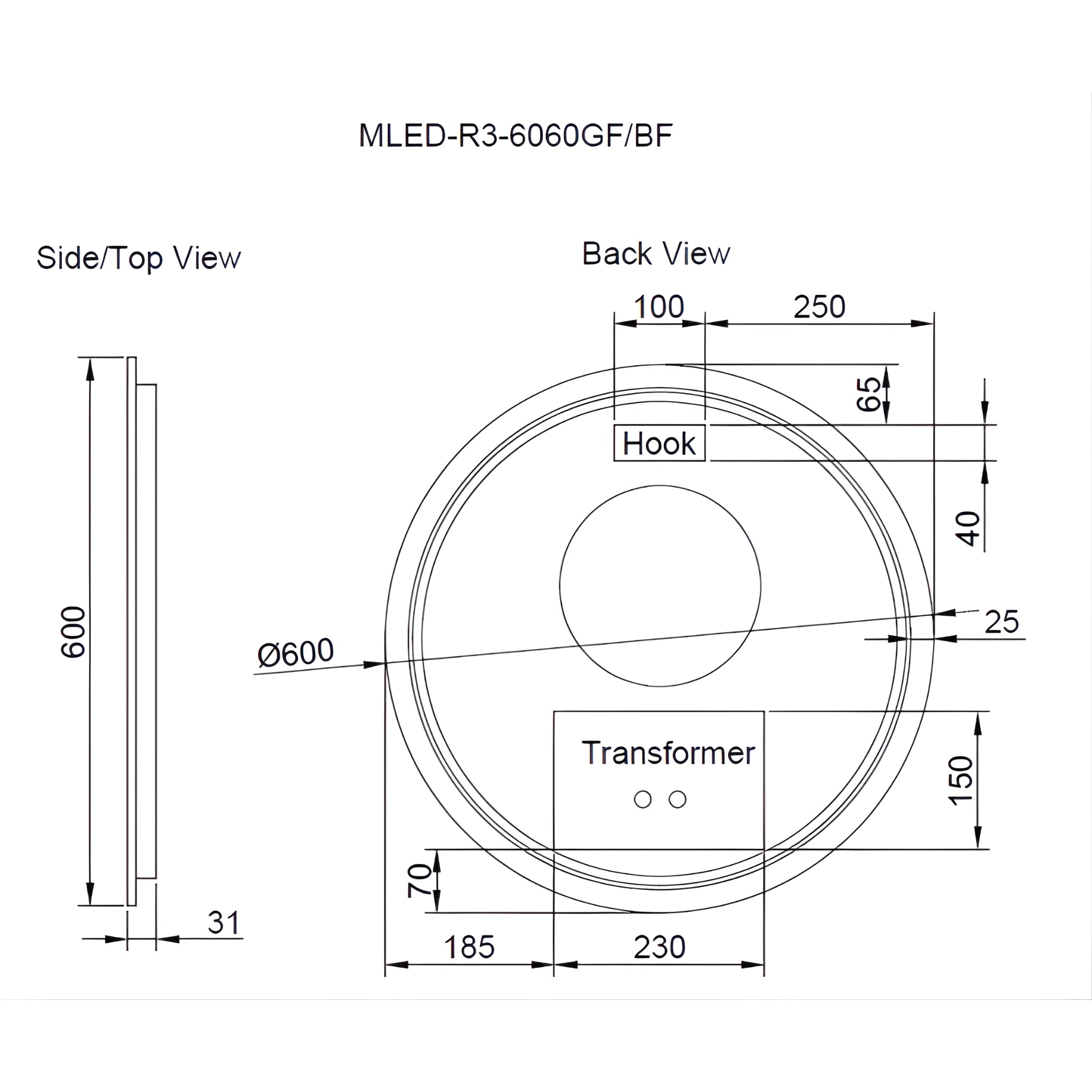RIVA R3 FRAMED ROUND LED MIRROR 3 COLOUR LIGHTS WITH DIMMER BRUSHED COPPER 600X600MM