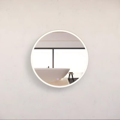 RIVA R3 FRAMED ROUND LED MIRROR 3 COLOUR LIGHTS WITH DIMMER BRUSHED NICKEL 600X600MM