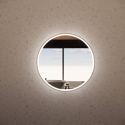 RIVA R3 FRAMED ROUND LED MIRROR 3 COLOUR LIGHTS WITH DIMMER BRUSHED COPPER 800X800MM