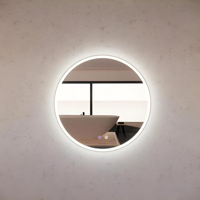 RIVA R3 FRAMED ROUND LED MIRROR 3 COLOUR LIGHTS WITH DIMMER BRUSHED NICKEL 800X800MM