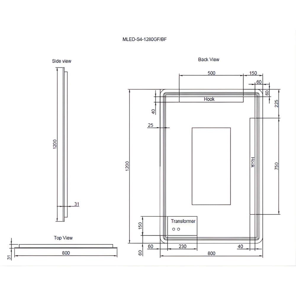 RIVA S4 FRAMED RECTANGLE LED MIRROR 3 COLOUR LIGHTS WITH DIMMER BRUSHED COPPER 800X1200MM