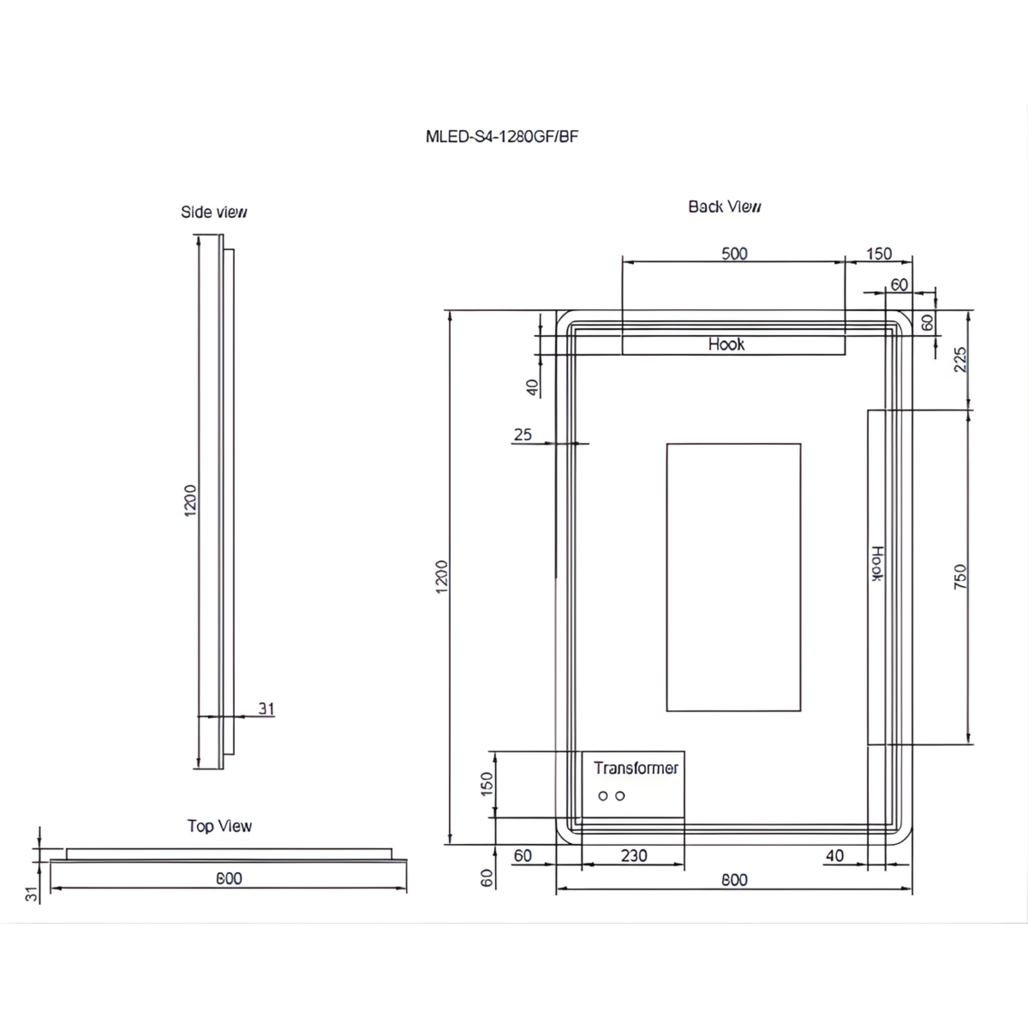 RIVA S4 FRAMED RECTANGLE LED MIRROR 3 COLOUR LIGHTS WITH DIMMER BRUSHED COPPER 800X1200MM