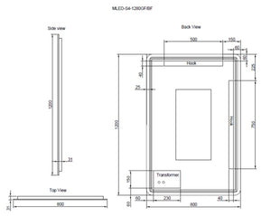 RIVA S4 FRAMED RECTANGLE LED MIRROR 3 COLOUR LIGHTS WITH DIMMER BRUSHED NICKEL 800X1200MM