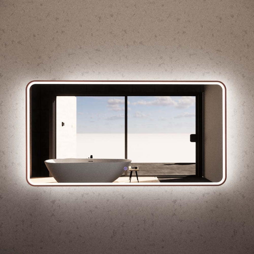 RIVA S4 FRAMED RECTANGLE LED MIRROR 3 COLOUR LIGHTS WITH DIMMER BRUSHED COPPER 1500X800MM