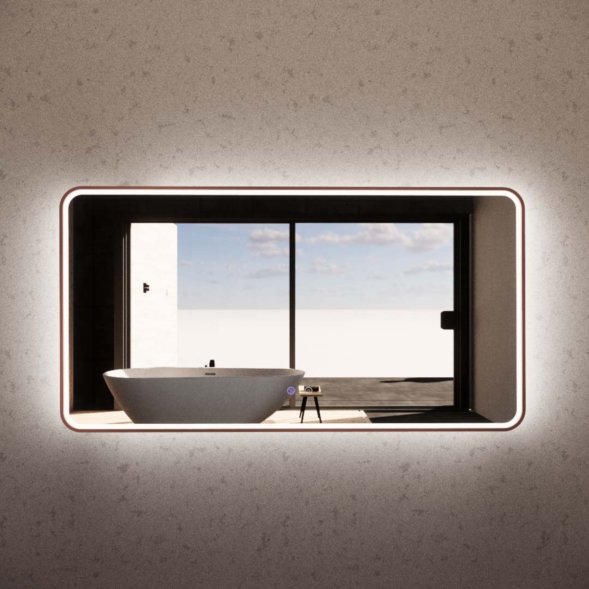 RIVA S4 FRAMED RECTANGLE LED MIRROR 3 COLOUR LIGHTS WITH DIMMER BRUSHED COPPER 1500X800MM