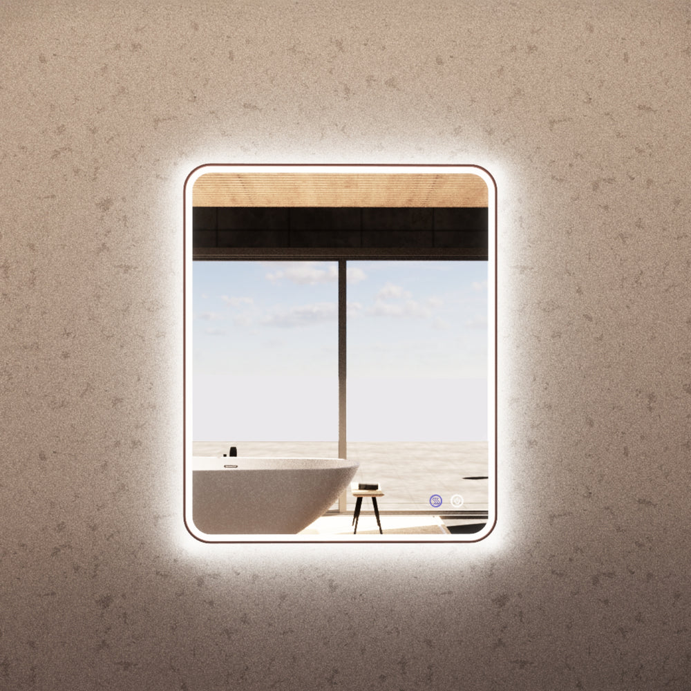 RIVA S4 FRAMED RECTANGLE LED MIRROR 3 COLOUR LIGHTS WITH DIMMER BRUSHED COPPER 750X900MM