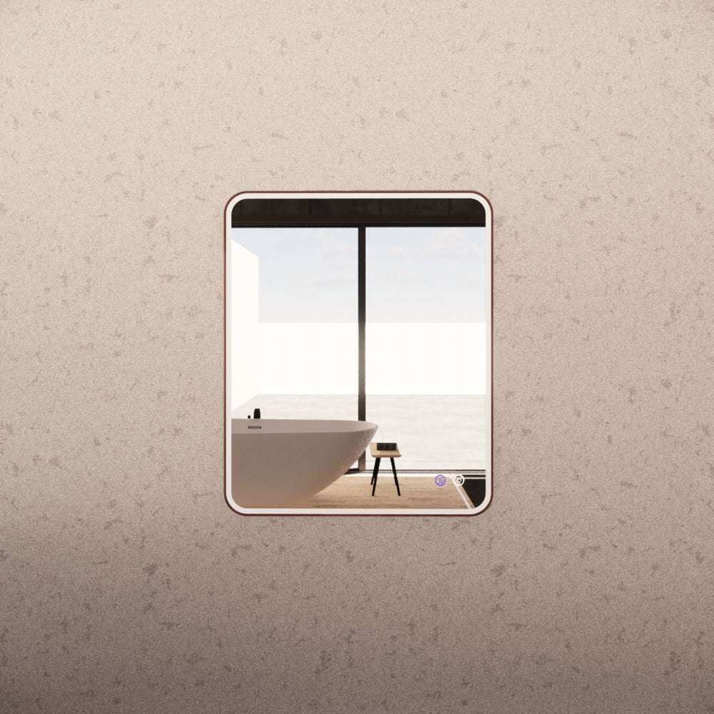 RIVA S4 FRAMED RECTANGLE LED MIRROR 3 COLOUR LIGHTS WITH DIMMER BRUSHED COPPER 750X900MM