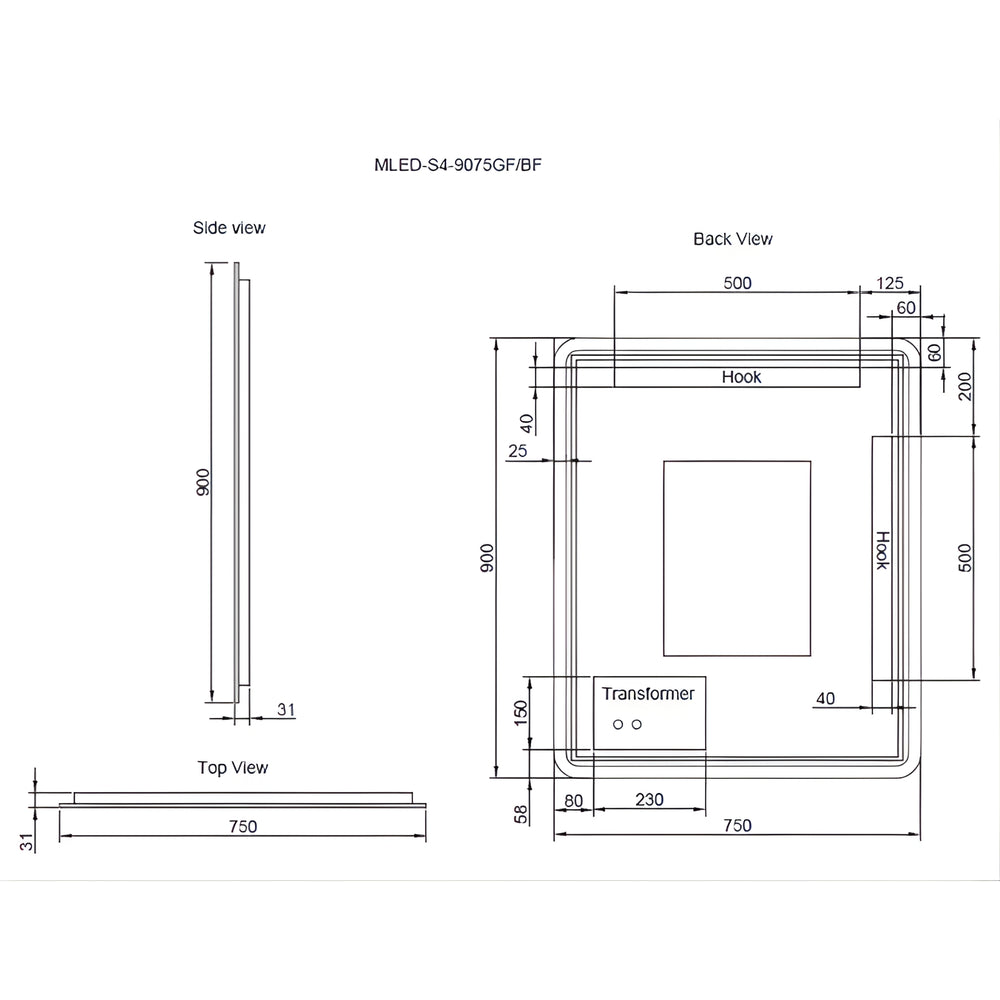 RIVA S4 FRAMED RECTANGLE LED MIRROR 3 COLOUR LIGHTS WITH DIMMER BRUSHED COPPER 750X900MM