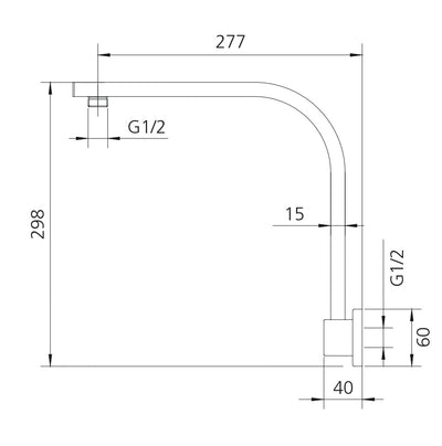 OLIVERI MONACO RAISED WALL MOUNTED SHOWER ARM 277MM MATTE BLACK