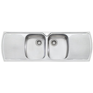 OLIVERI MONET DOUBLE BOWL TOPMOUNT KITCHEN SINK WITH TAPHOLE & DOUBLE DRAINER STAINLESS STEEL 1500MM