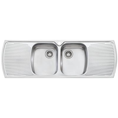 OLIVERI MONET DOUBLE BOWL TOPMOUNT KITCHEN SINK WITH TAPHOLE & DOUBLE DRAINER STAINLESS STEEL 1500MM