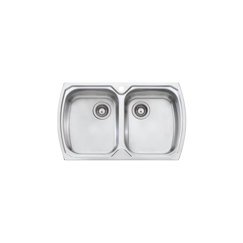 OLIVERI MONET DOUBLE BOWL TOPMOUNT ALFRESCO AND KITCHEN SINK STAINLESS STEEL 815MM