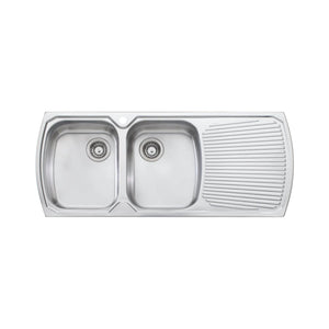 OLIVERI MONET DOUBLE BOWL TOPMOUNT KITCHEN SINK WITH TAPHOLE & DRAINER STAINLESS STEEL 1200MM