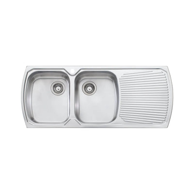 OLIVERI MONET DOUBLE BOWL TOPMOUNT KITCHEN SINK WITH TAPHOLE & DRAINER STAINLESS STEEL 1200MM