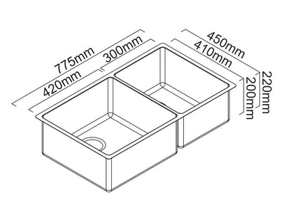 SCHOCK MONTEGO 1 & 3/4 DOUBLE BOWL KITCHEN SINK STAINLESS STEEL 775MM