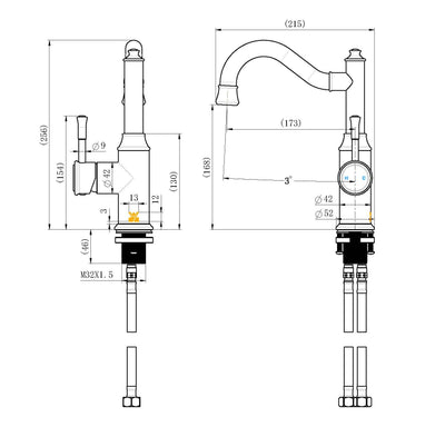 MODERN NATIONAL MONTPELLIER SHEPHERDS CROOK HIGH RISE TALL BASIN MIXER 256MM BRUSHED BRONZE