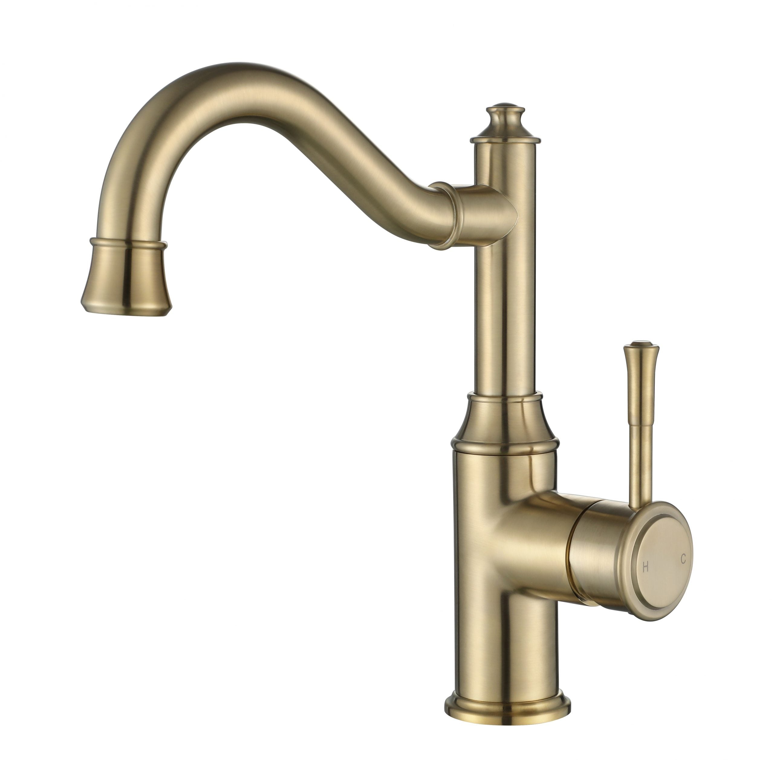 MODERN NATIONAL MONTPELLIER SHEPHERDS CROOK HIGH RISE TALL BASIN MIXER 256MM BRUSHED BRONZE