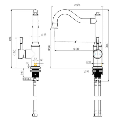 MODERN NATIONAL MONTPELLIER SHEPHERDS CROOK KITCHEN MIXER 290MM MATTE BLACK