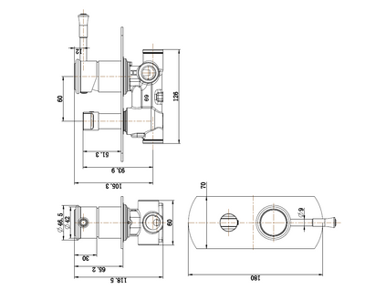 MODERN NATIONAL MONTPELLIER SHOWER DIVERTER MIXER 180MM CHROME