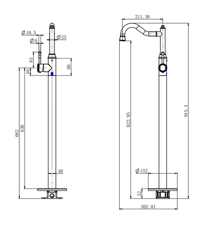 MODERN NATIONAL MONTPELLIER FREESTANDING BATH MIXER 915MM MATTE BLACK
