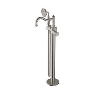 MODERN NATIONAL MONTPELLIER FREESTANDING BATH MIXER WITH HAND SHOWER 793MM BRUSHED NICKEL