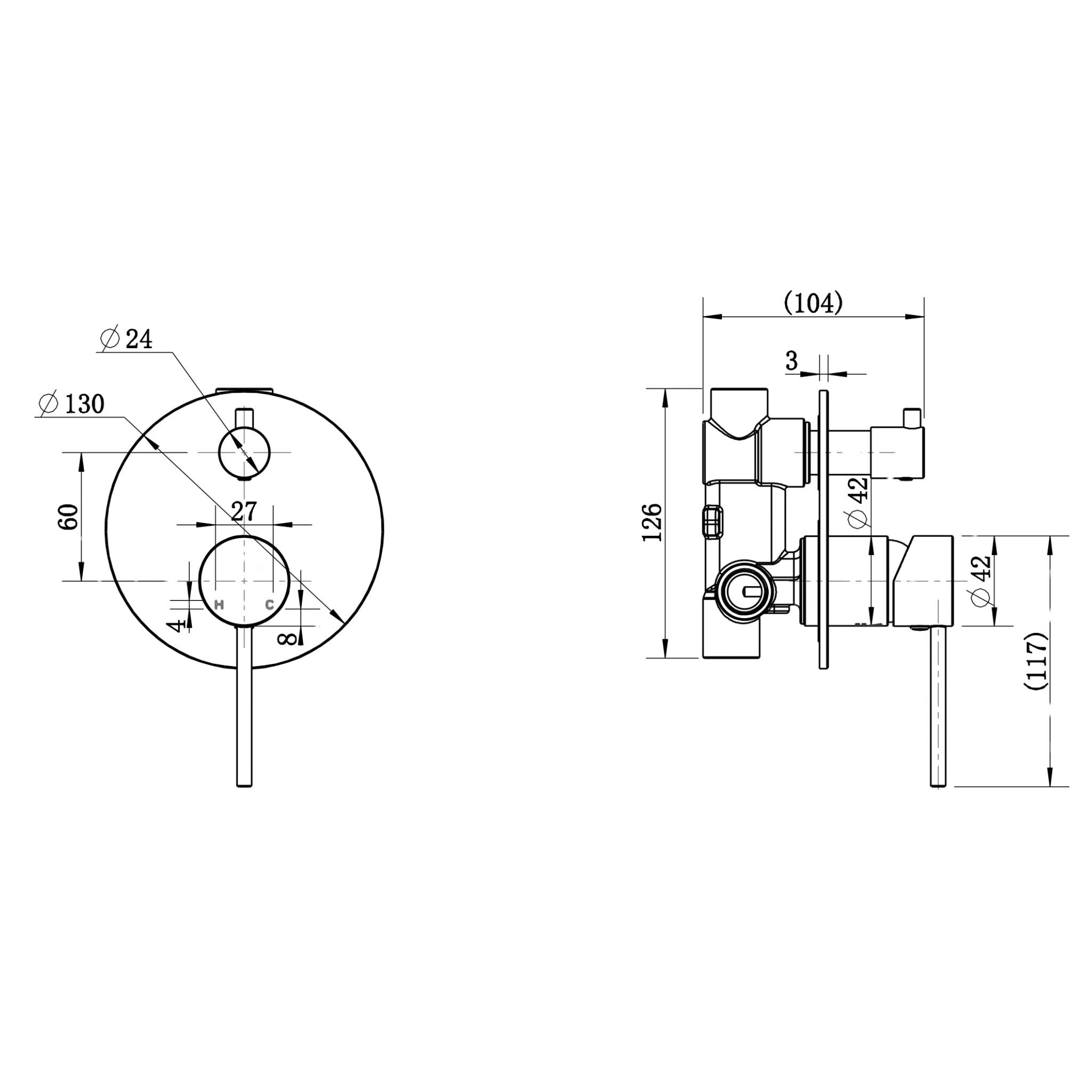 MODERN NATIONAL STAR MINI SHOWER DIVERTER MIXER WITH KNURLED HANDLE 130MM CHROME