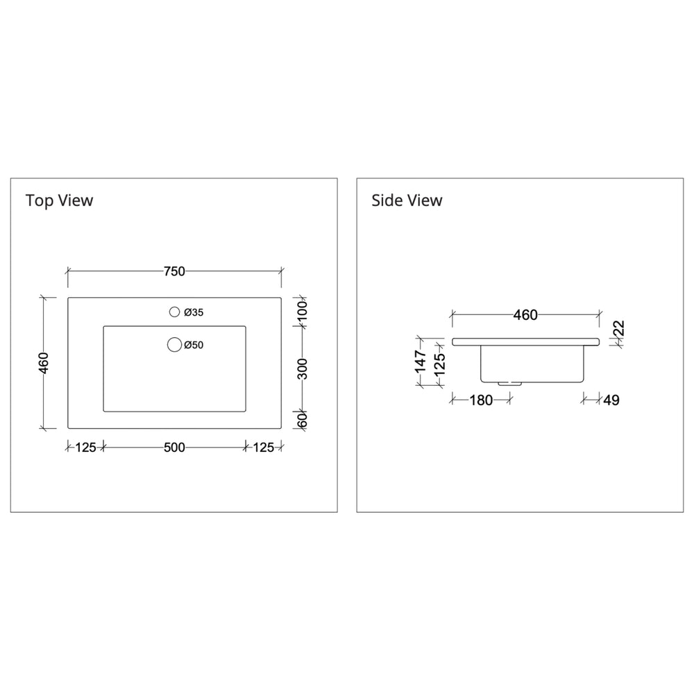 DUROCLASS MONACO GLOSS WHITE SINGLE BOWL UNDERMOUNT VANITY TOP (MULTIPLE SIZES AVAILABLE)