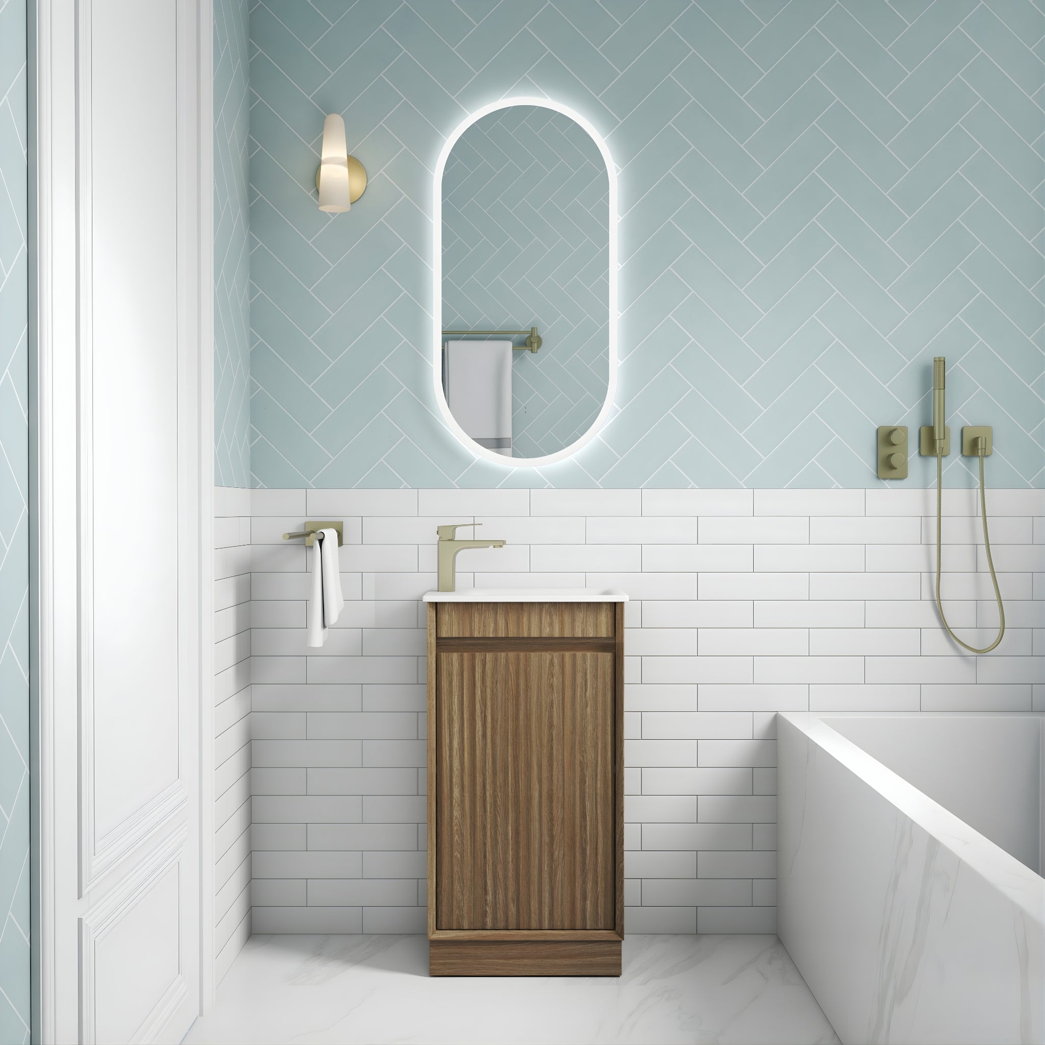 AULIC MINI RAVIA HARVEST OAK 450MM SPACE SAVING FLOOR STANDING VANITY