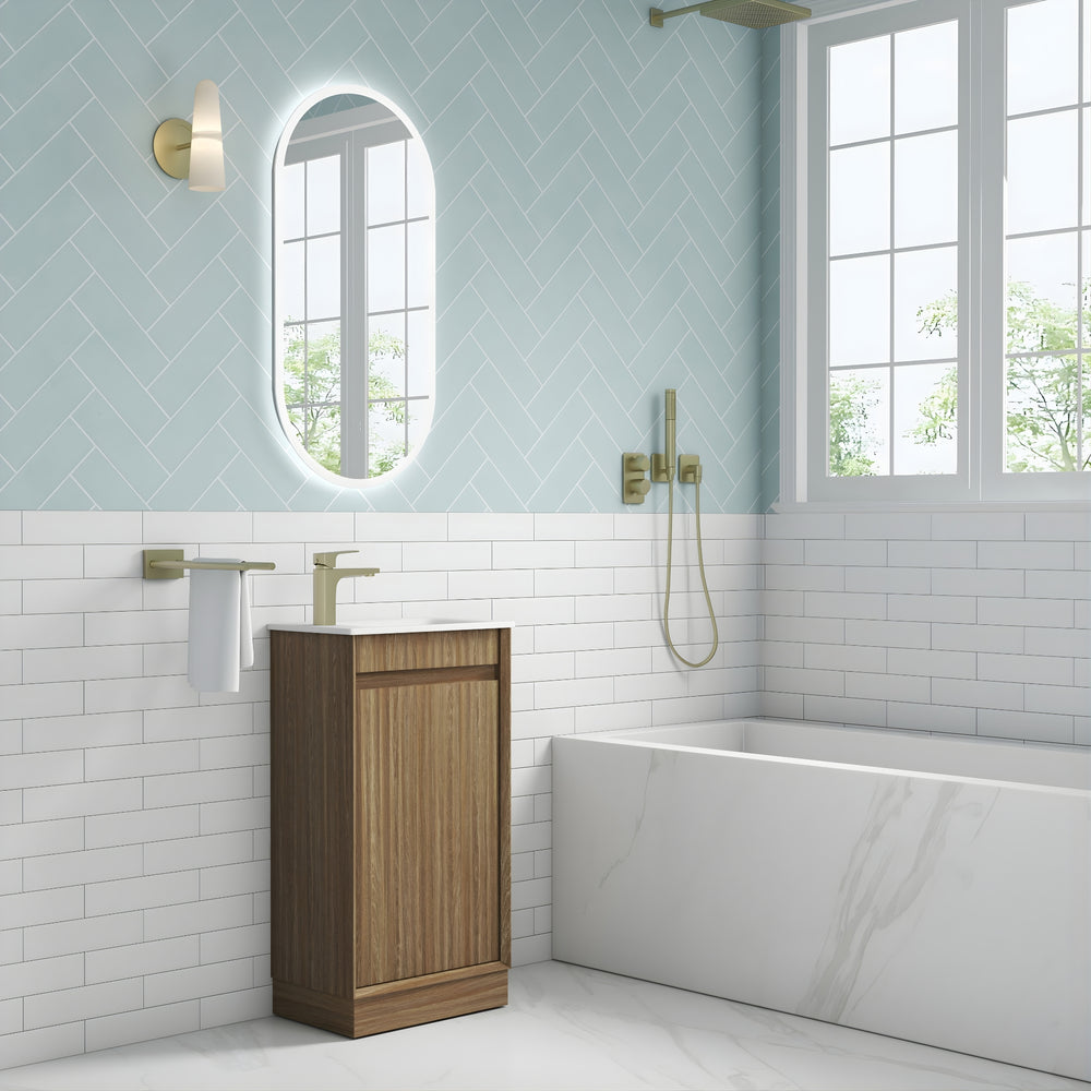AULIC MINI RAVIA HARVEST OAK 450MM SPACE SAVING FLOOR STANDING VANITY