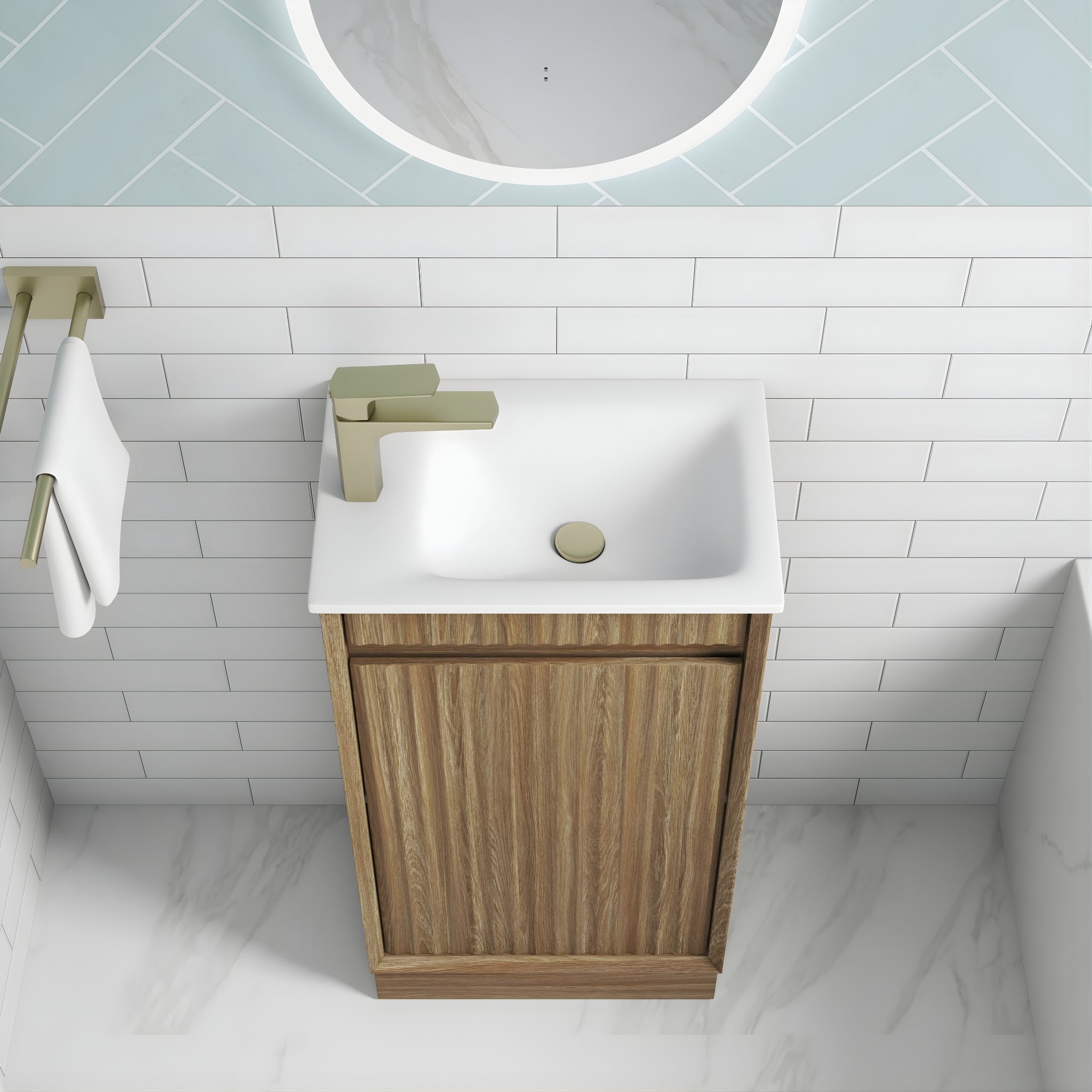 AULIC MINI RAVIA HARVEST OAK 450MM SPACE SAVING FLOOR STANDING VANITY