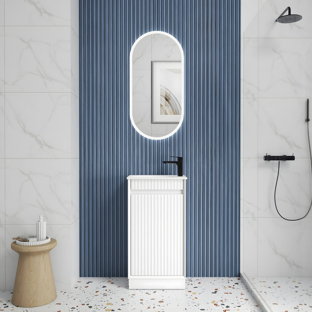 AULIC MINI RAVIA MATTE WHITE 450MM SPACE SAVING FLOOR STANDING VANITY