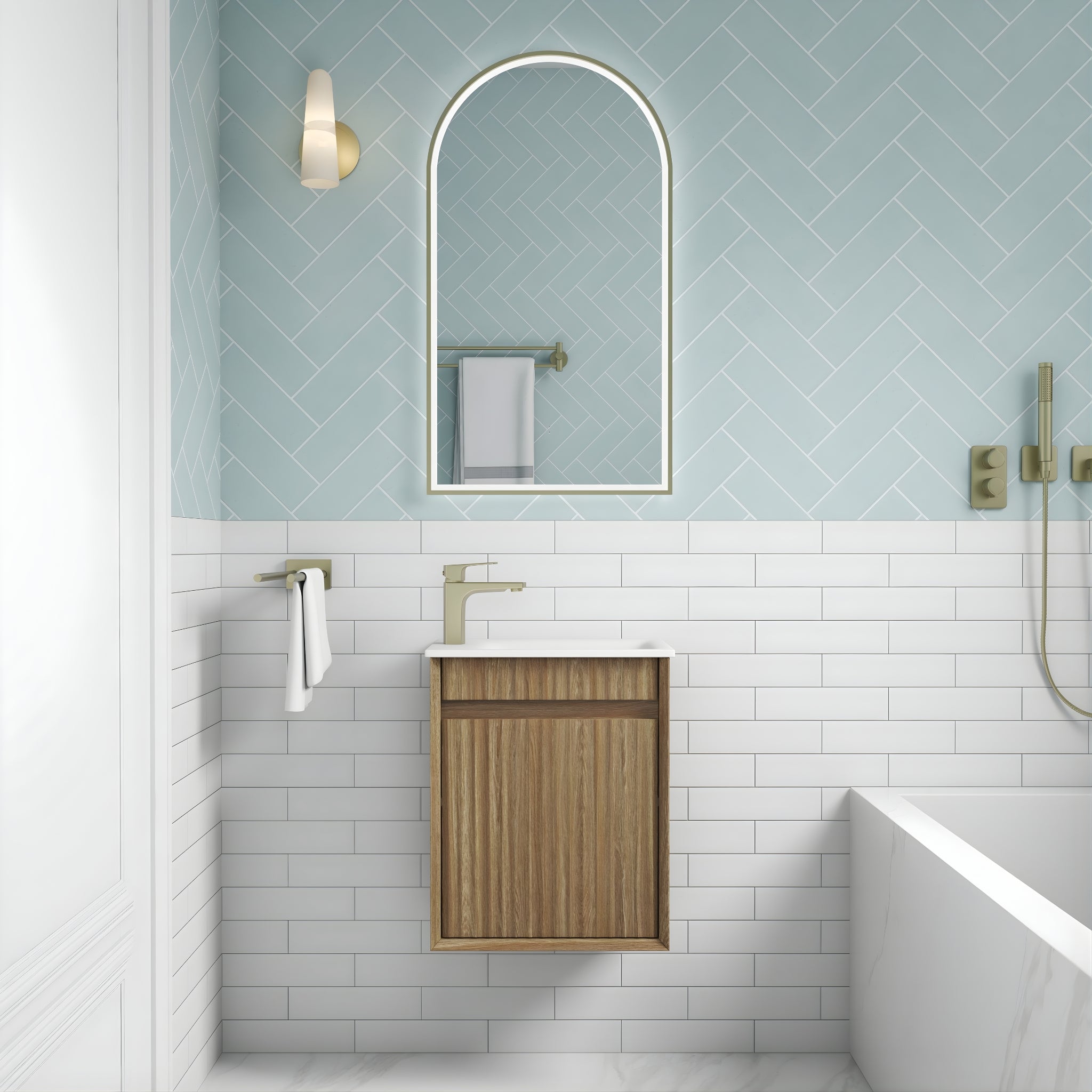 AULIC MINI RAVIA HARVEST OAK 450MM SPACE SAVING WALL HUNG VANITY