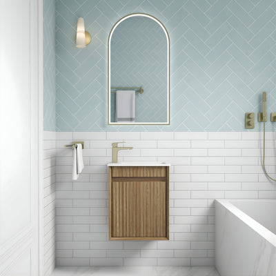 AULIC MINI RAVIA HARVEST OAK 450MM SPACE SAVING WALL HUNG VANITY